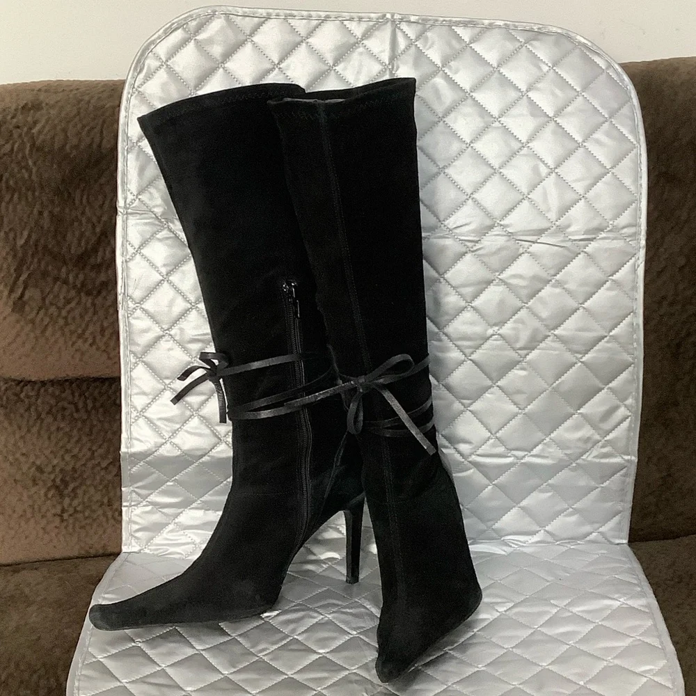 Charles David Black suede Heeled Boots, Size 7.5 - Picture 3 of 14